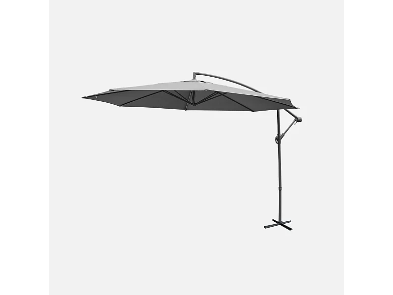 Parasol déporté Ø350cm - Hardelot - Coloris Gris. structure anthracite. manivelle anti-retour.