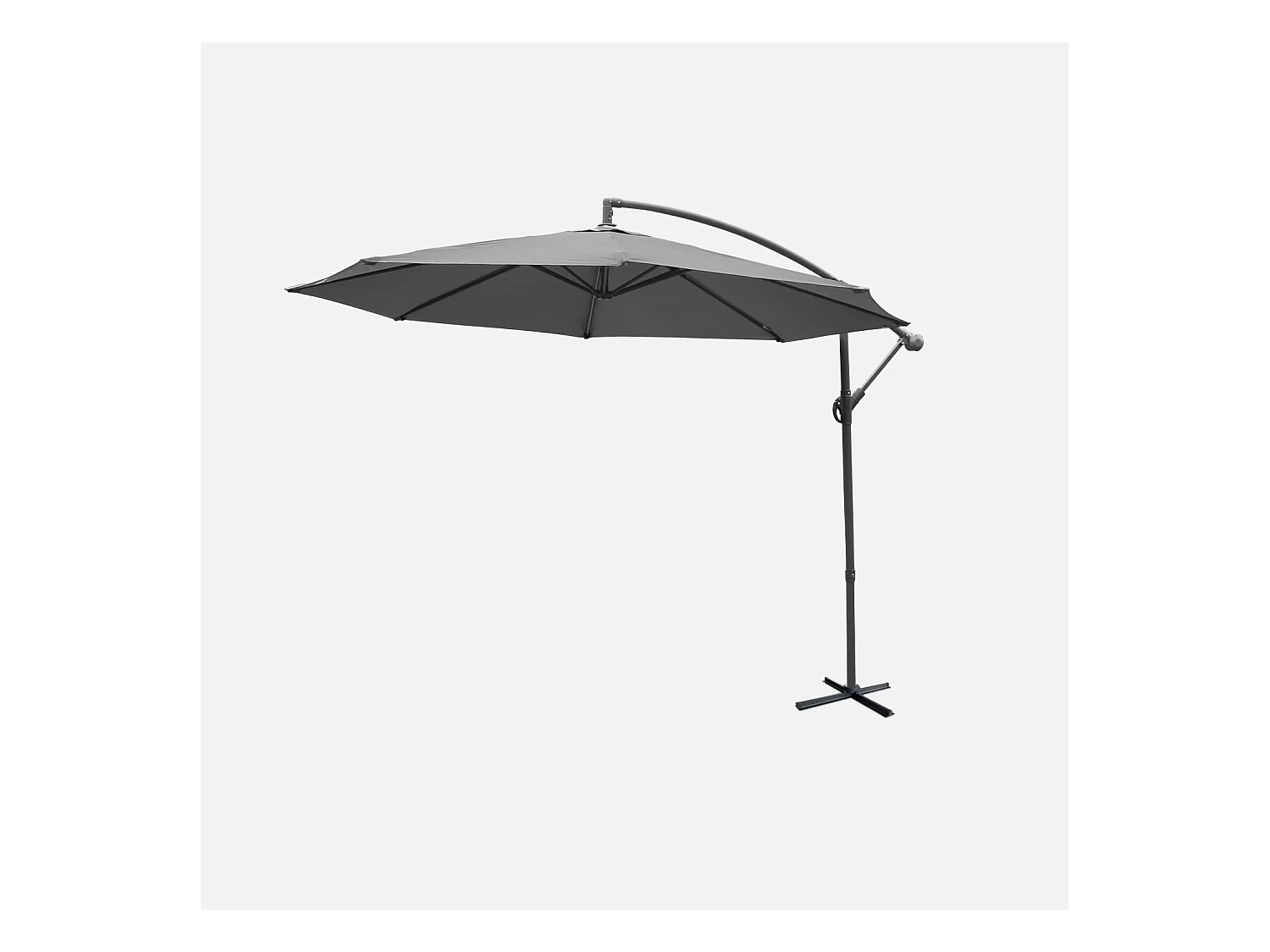 Parasol déporté Ø300cm - Hardelot - Coloris Gris. structure anthracite. manivelle anti-retour.