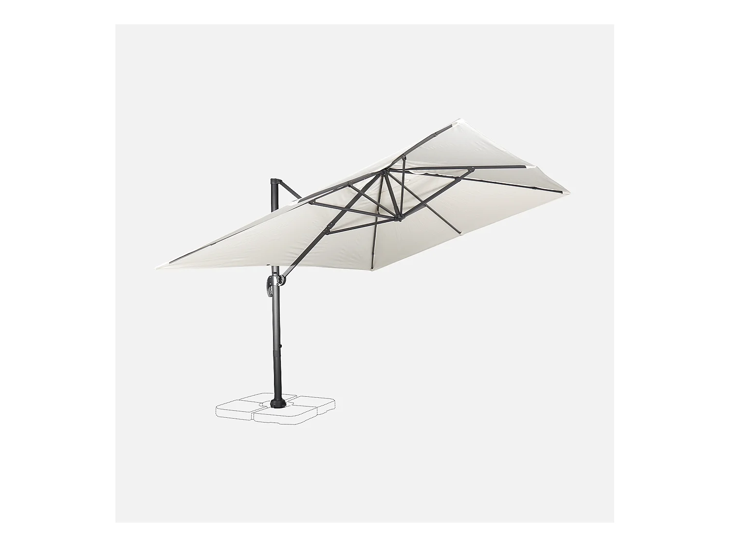 Parasol déporté rectangulaire 3x4m - Wimereux - Ecru - Parasol excentré inclinable dans 5 positions. rotatif à 360°.
