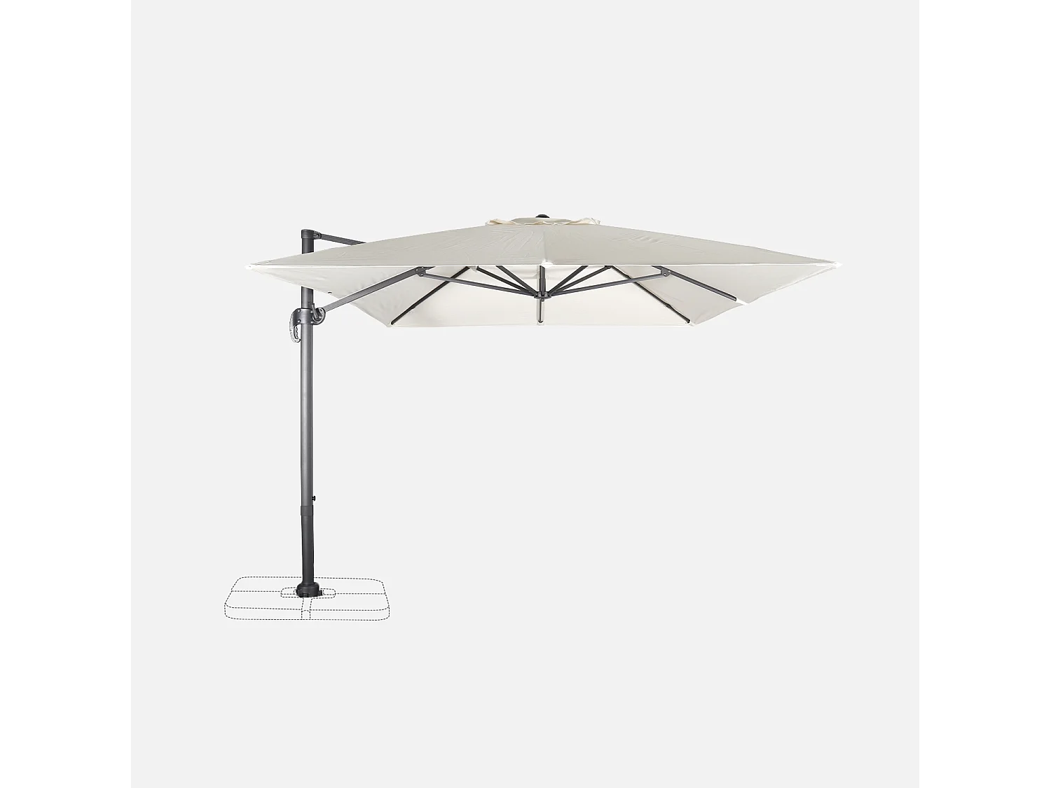 Ombrellone rettangolare, 3x4m + base, ecrù