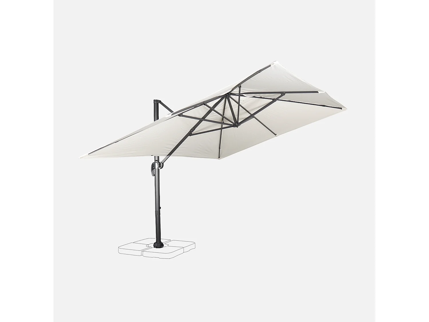 Ombrellone rettangolare, 3x4m + base, ecrù