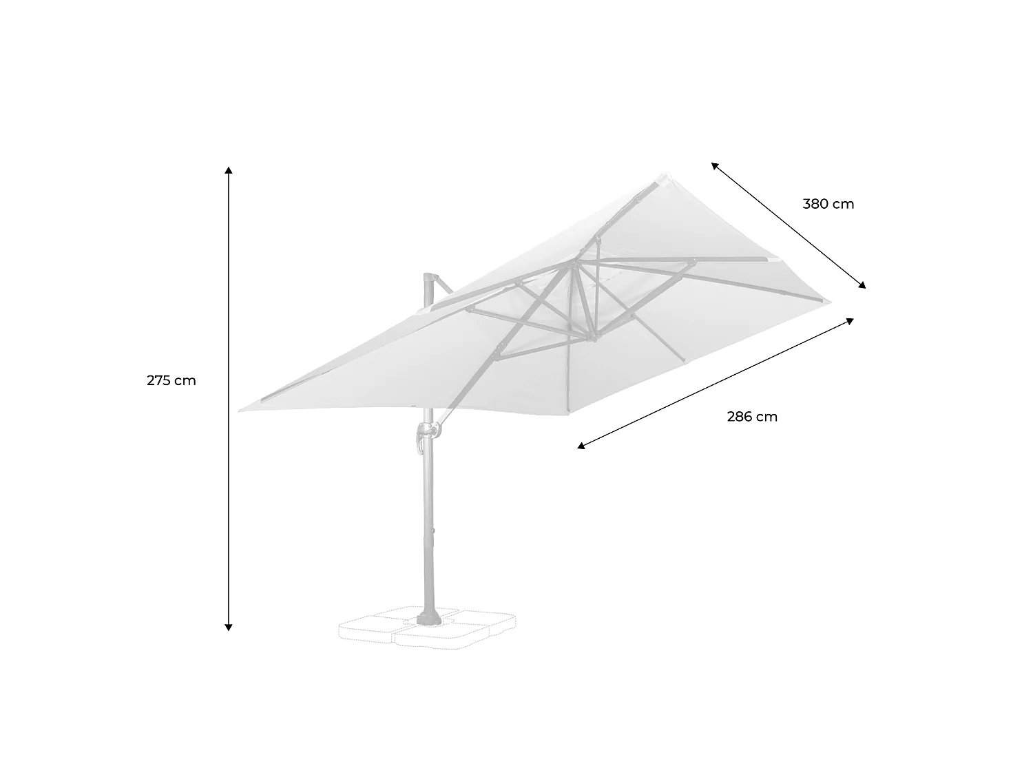 Ombrellone rettangolare, 3x4m + base, ecrù
