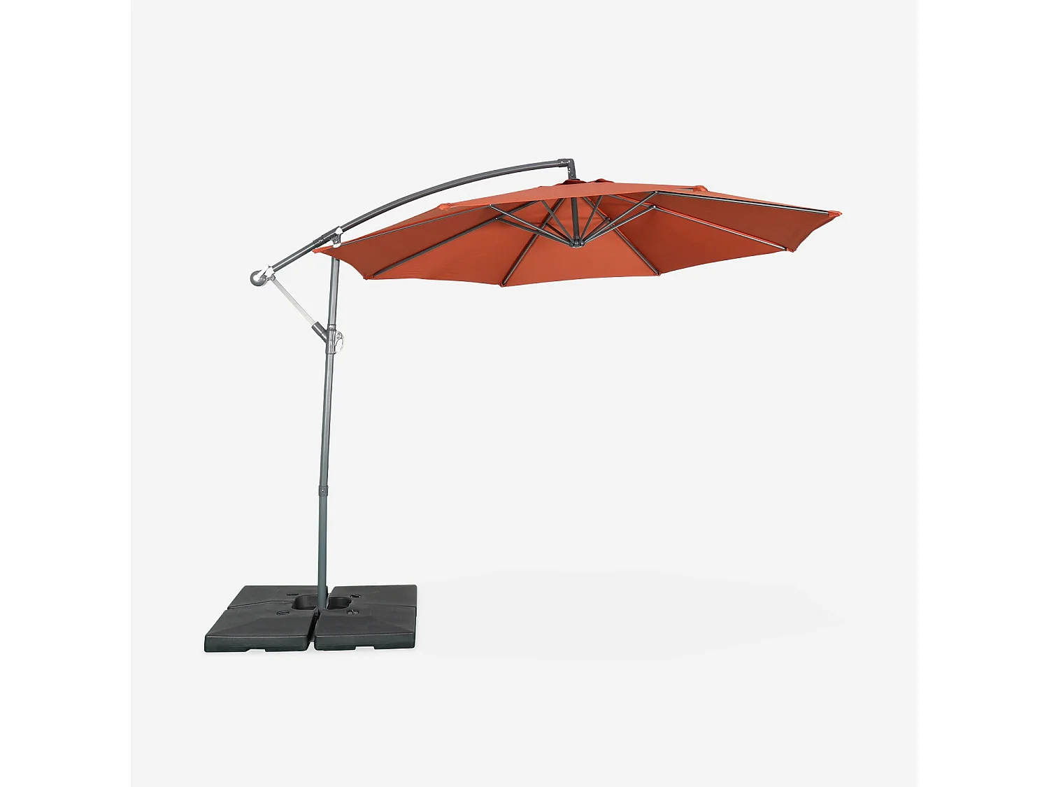 Parasol déporté rond Ø300cm  - Hardelot - Terracotta - Manivelle anti-retour | Toile déperlante | Facile à utiliser