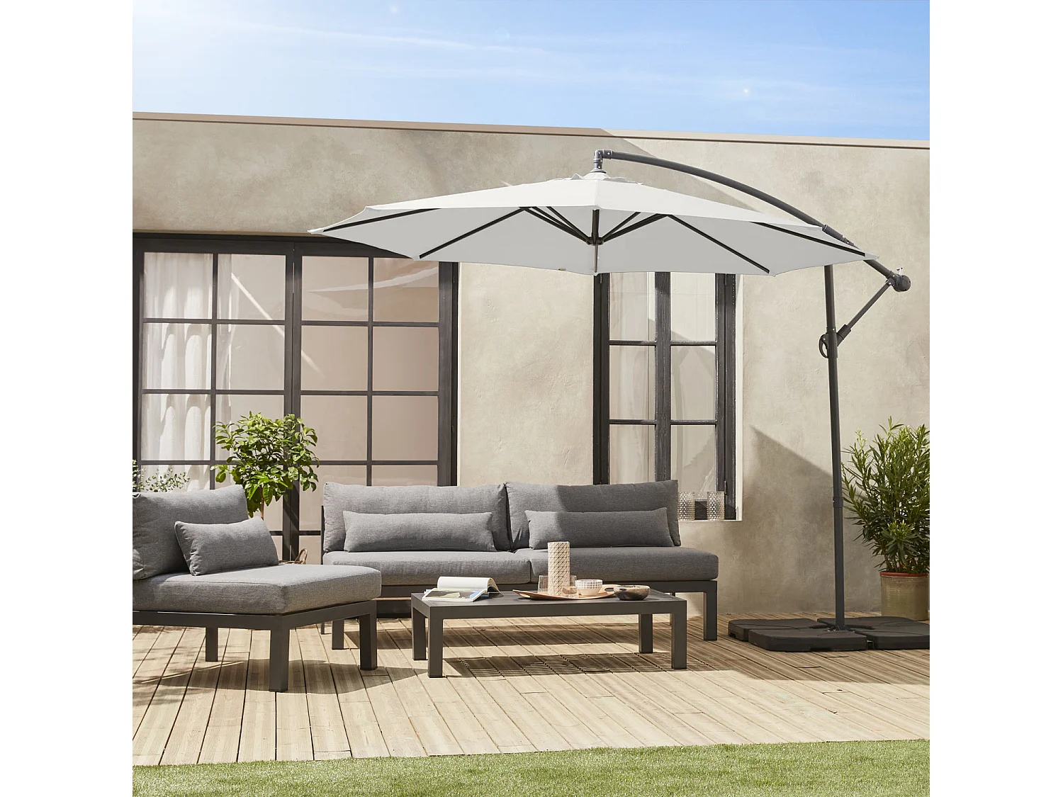 Ombrellone rotondo offset, 350cm, ecrù