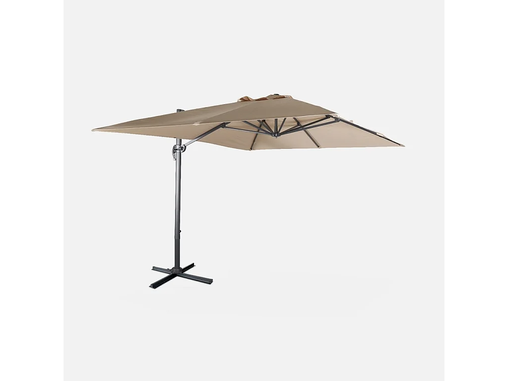 Parasol déporté rectangulaire 3x4m - Wimereux- Beige - Parasol excentré inclinable et rotatif à 360°.