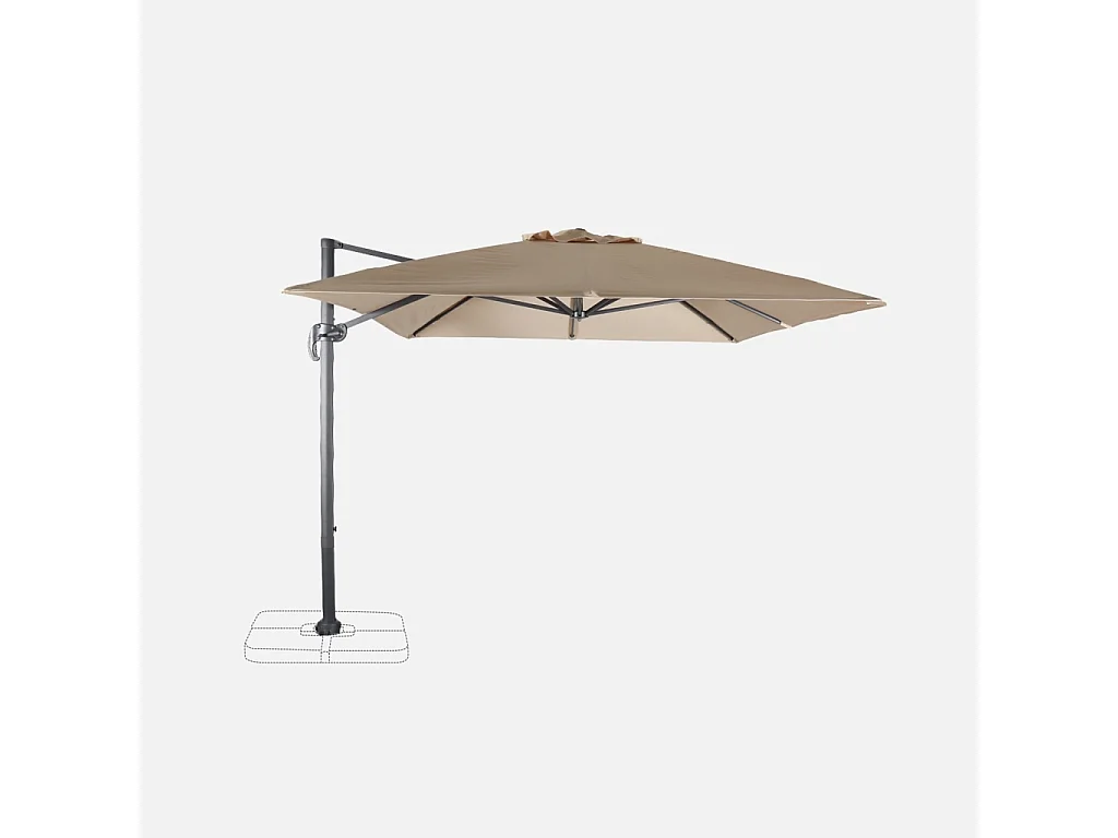 Parasol déporté rectangulaire 3x4m - Wimereux- Beige - Parasol excentré inclinable et rotatif à 360°.