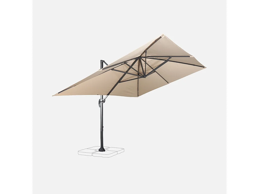 Parasol déporté rectangulaire 3x4m - Wimereux- Beige - Parasol excentré inclinable et rotatif à 360°.