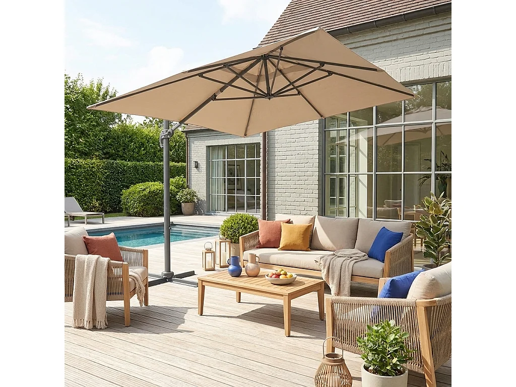 Ombrellone rettangolare, 3x4m + base, beige
