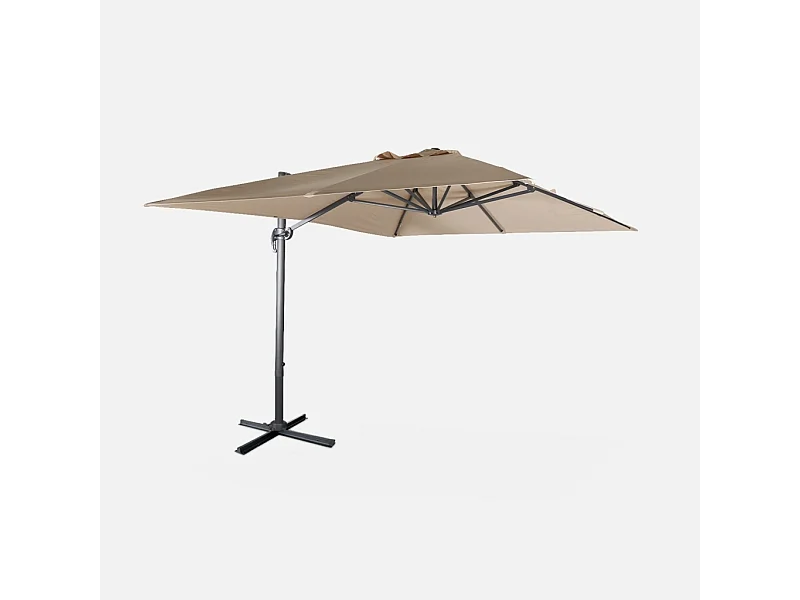 Parasol déporté rectangulaire 3x4m - Wimereux- Beige - Parasol excentré inclinable et rotatif à 360°.