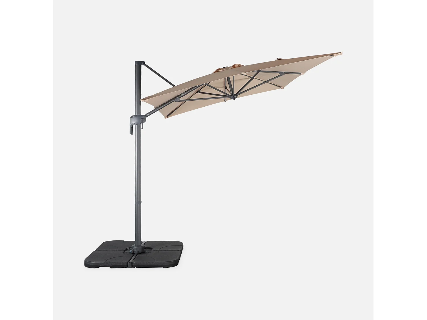 Parasol déporté rectangulaire 2x3m - Antibes - Beige - Parasol excentré inclinable. rabattable et rotatif à 360°.