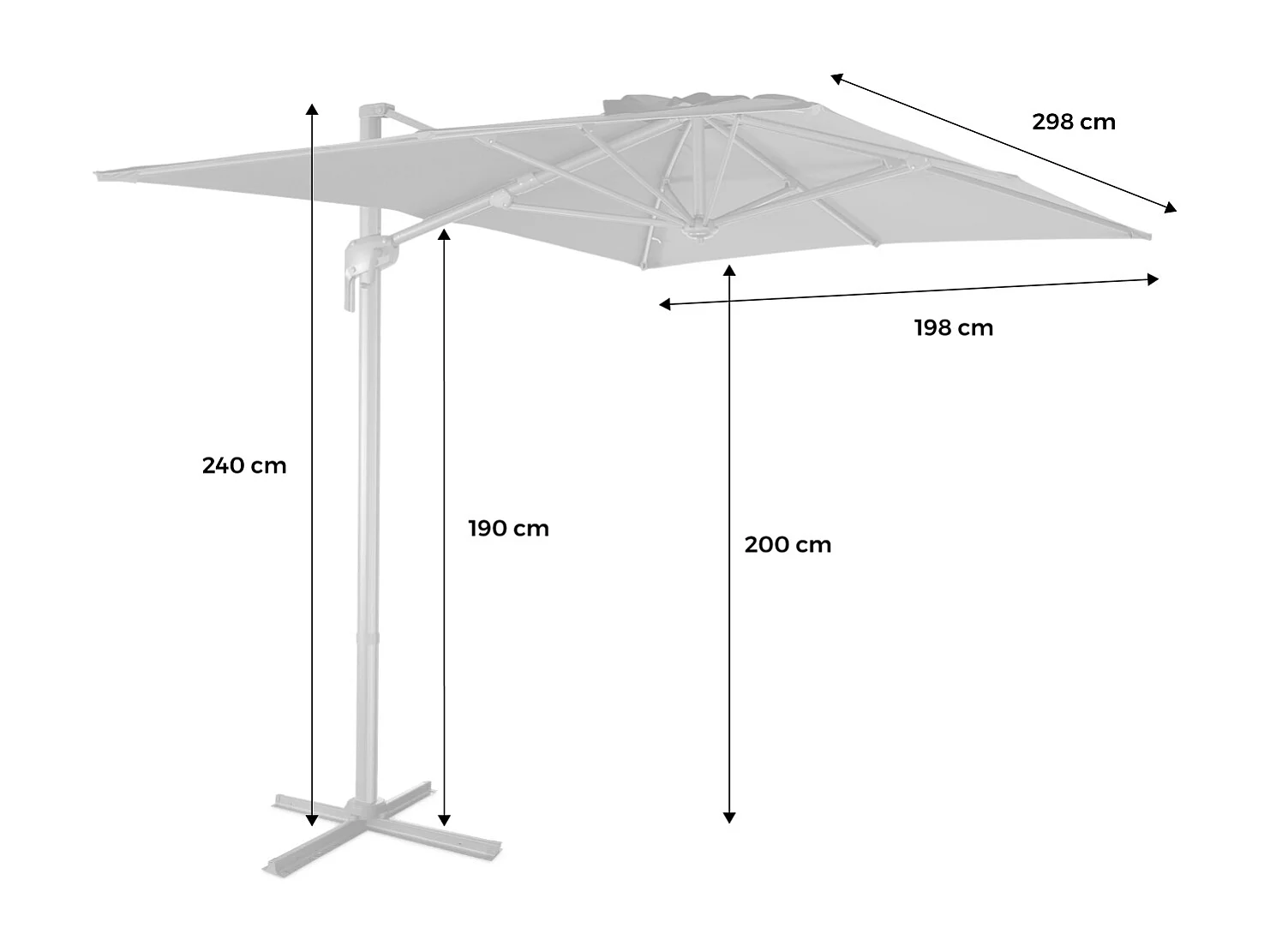 Parasol déporté rectangulaire 2x3m - Antibes - Beige - Parasol excentré inclinable. rabattable et rotatif à 360°.