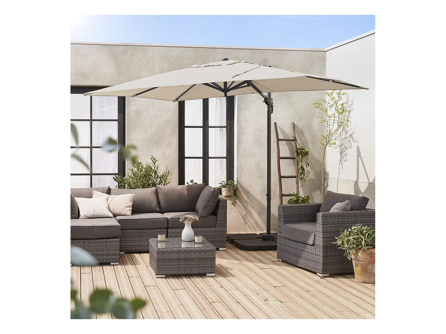 Parasol desplazado rectangular 3x2m beige
