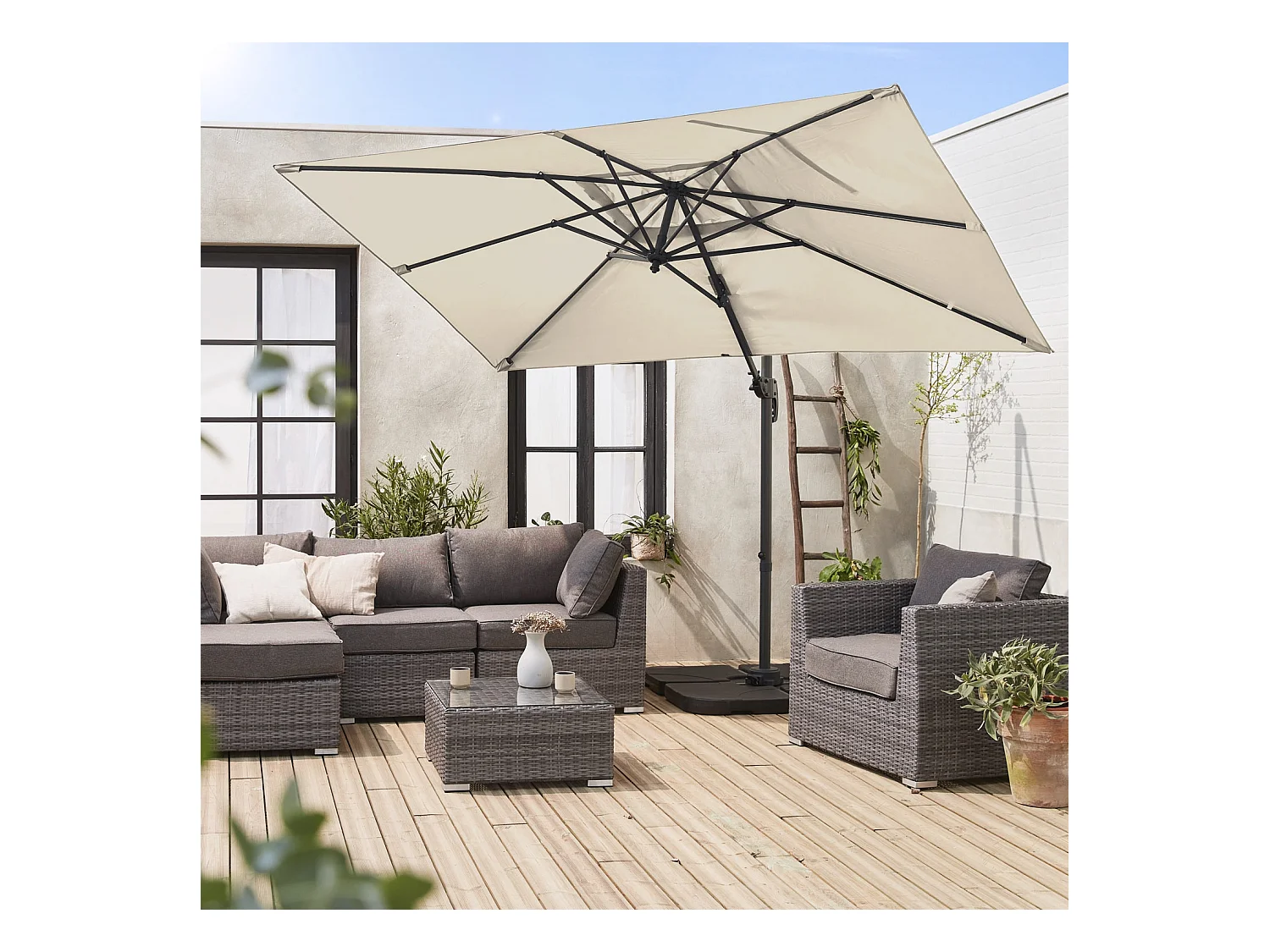 Parasol desplazado rectangular 3x2m beige