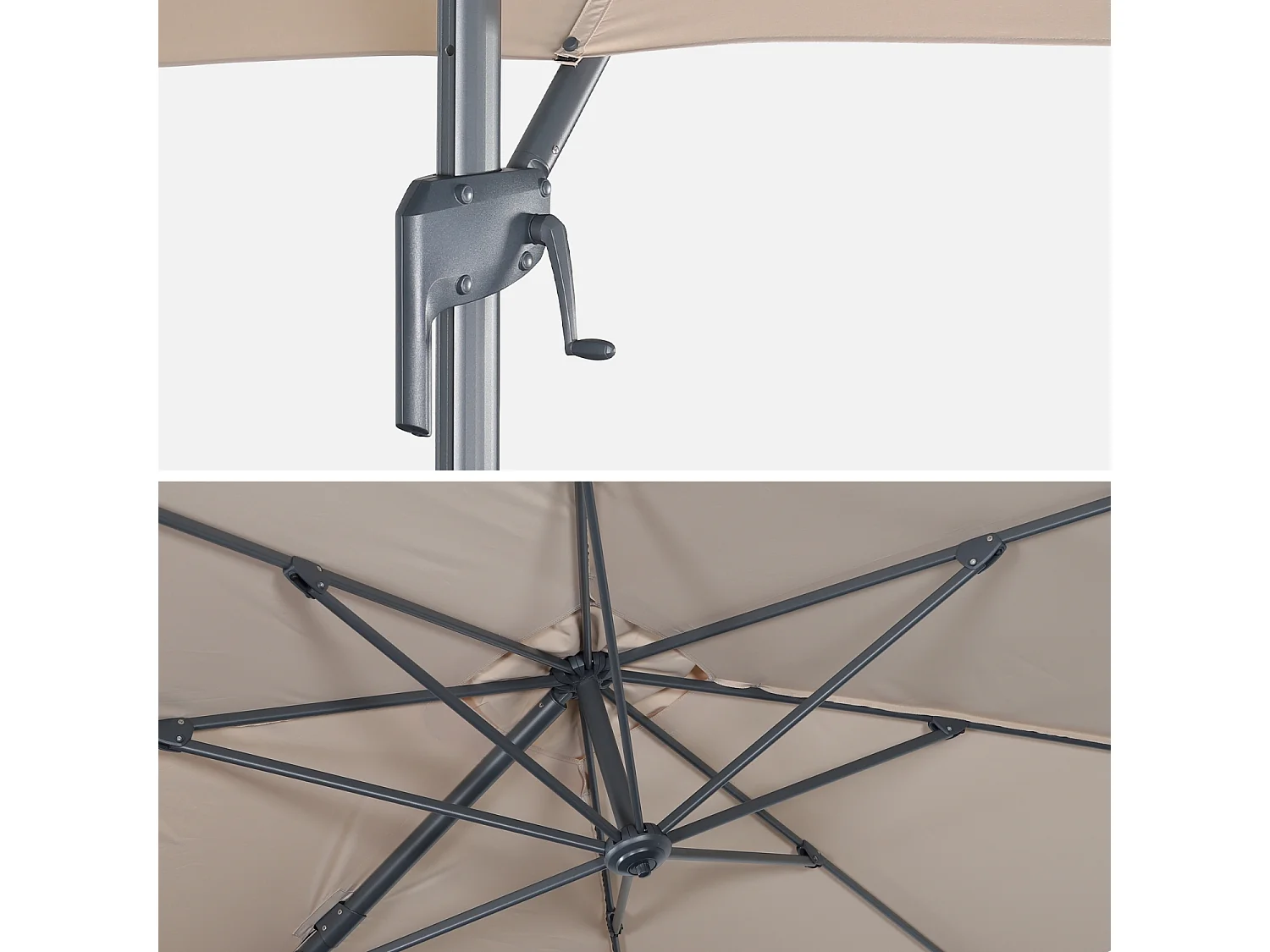 Parasol déporté rectangulaire 2x3m - Antibes - Beige - Parasol excentré inclinable. rabattable et rotatif à 360°.