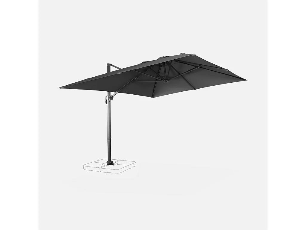 Parasol déporté rectangulaire 3x4 m - Wimereux - Gris - Parasol excentré inclinable dans 6 positions. rotatif à 360°.