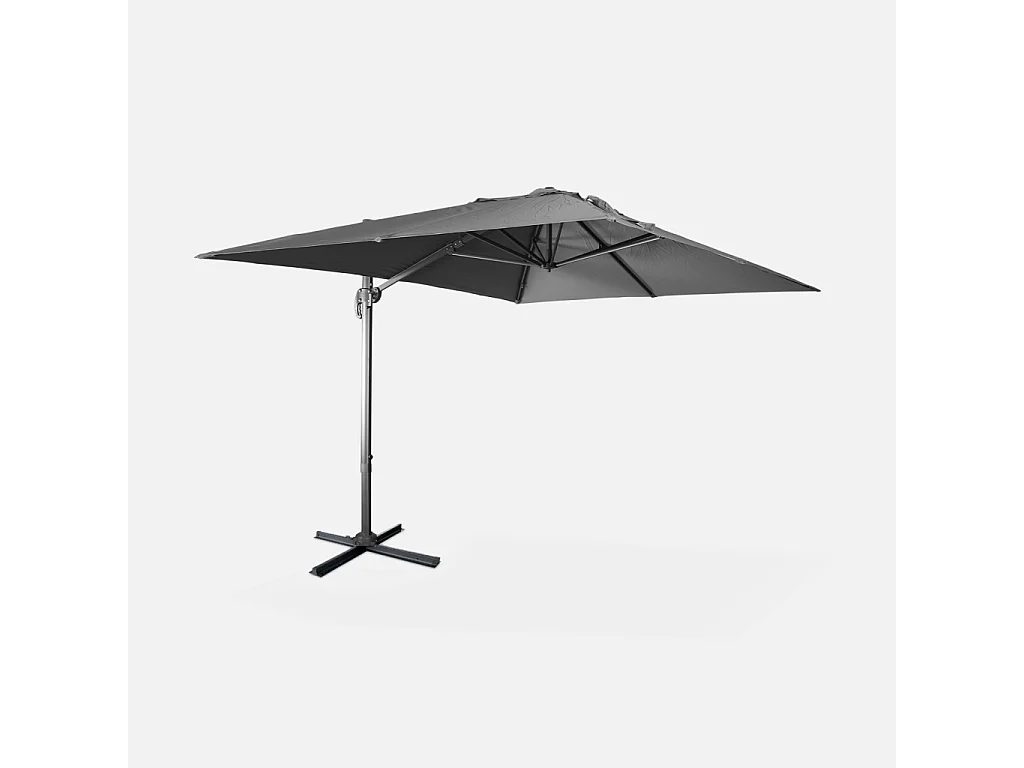 Parasol déporté rectangulaire 3x4 m - Wimereux - Gris - Parasol excentré inclinable dans 5 positions. rotatif à 360°.
