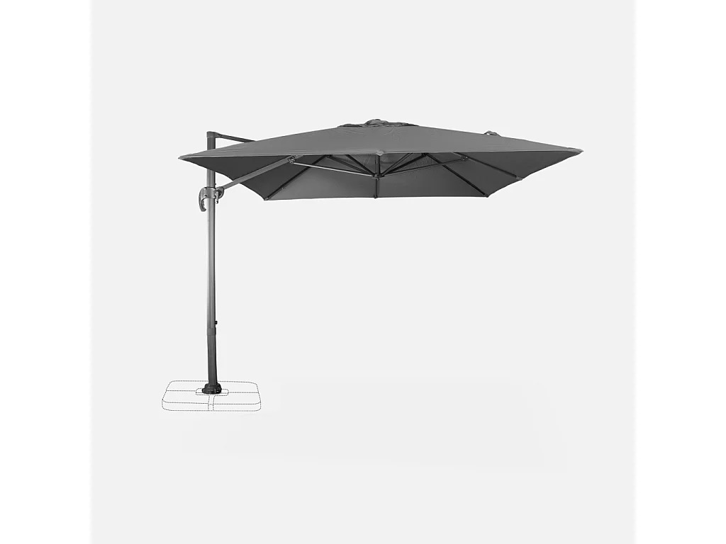 Parasol déporté rectangulaire 3x4 m - Wimereux - Gris - Parasol excentré inclinable dans 5 positions. rotatif à 360°.