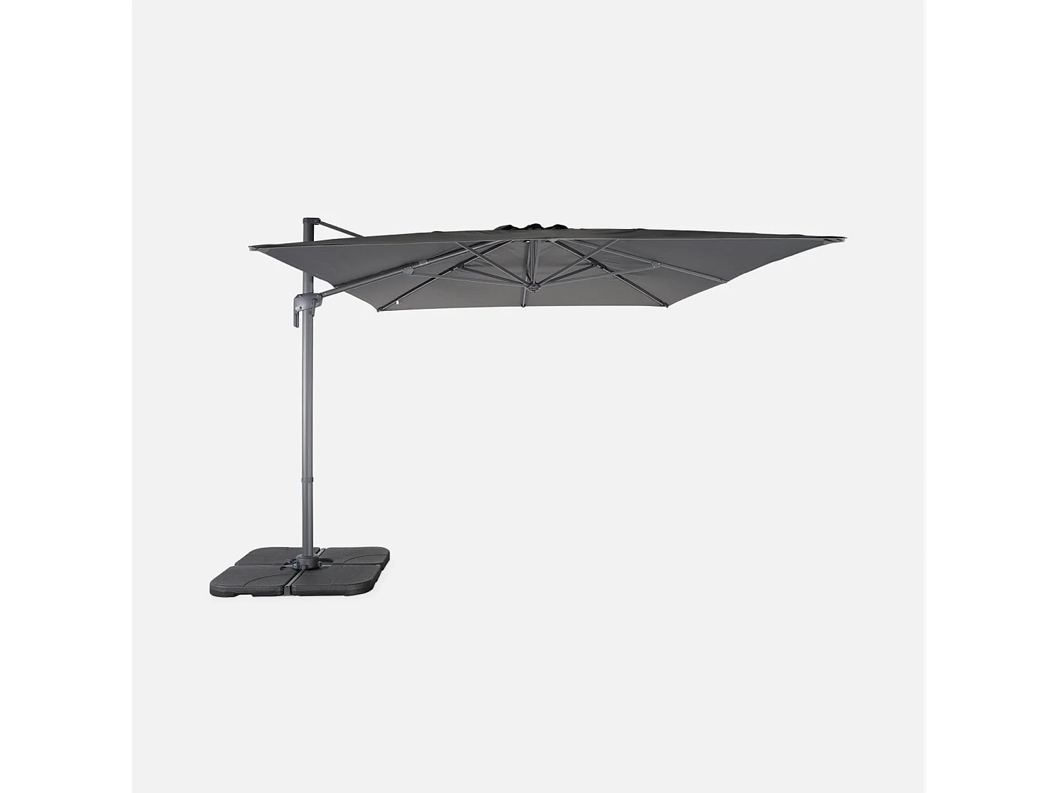 Parasol déporté rectangulaire 3x4m – Antibes – gris – parasol déporté. inclinable. rabattable et rotatif à 360°