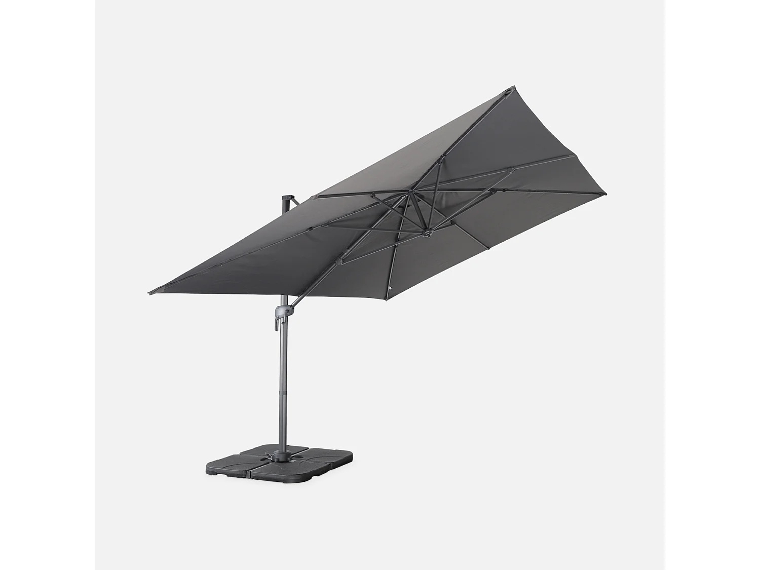 Parasol déporté rectangulaire 3x4m – Antibes – gris – parasol déporté. inclinable. rabattable et rotatif à 360°