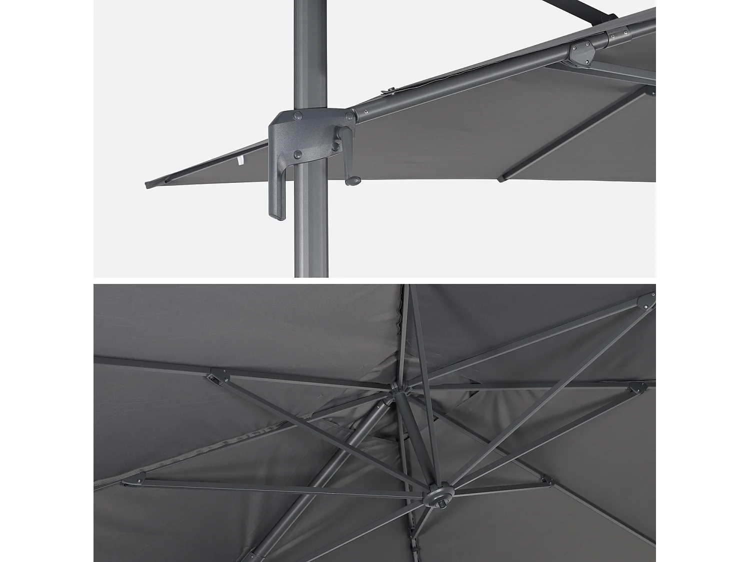 Parasol déporté rectangulaire 3x4m – Antibes – gris – parasol déporté. inclinable. rabattable et rotatif à 360°