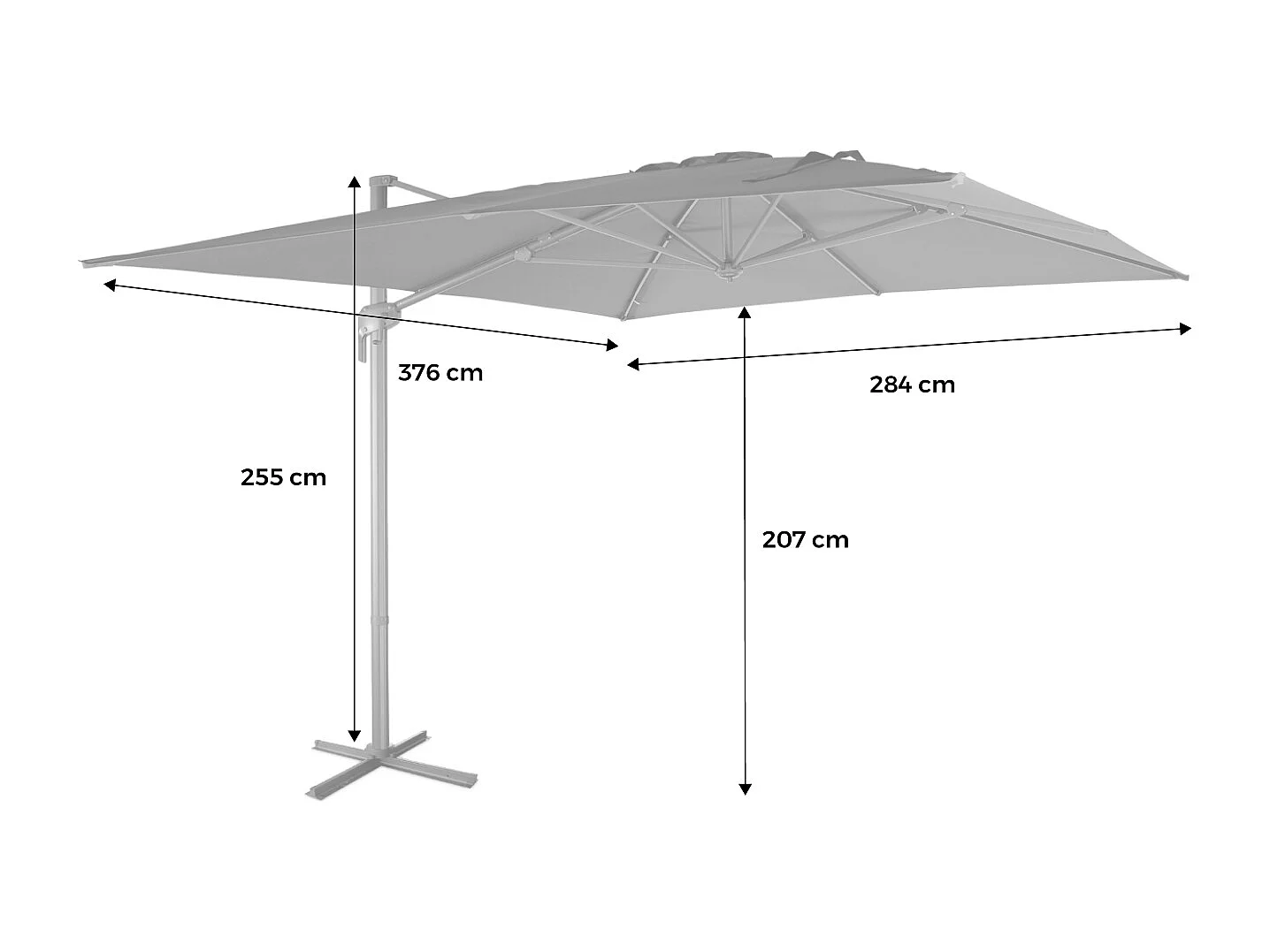 Parasol déporté rectangulaire 3x4m – Antibes – gris – parasol déporté. inclinable. rabattable et rotatif à 360°