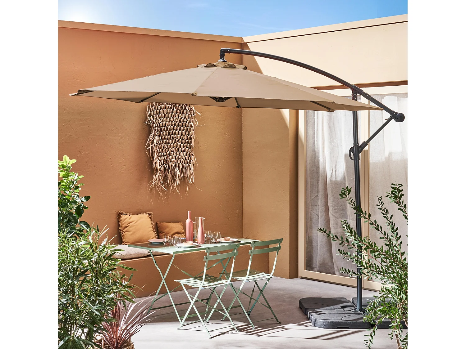 Parasol déporté rond Ø300cm  - Hardelot - Beige - Manivelle anti-retour | Toile déperlante | Facile à utiliser