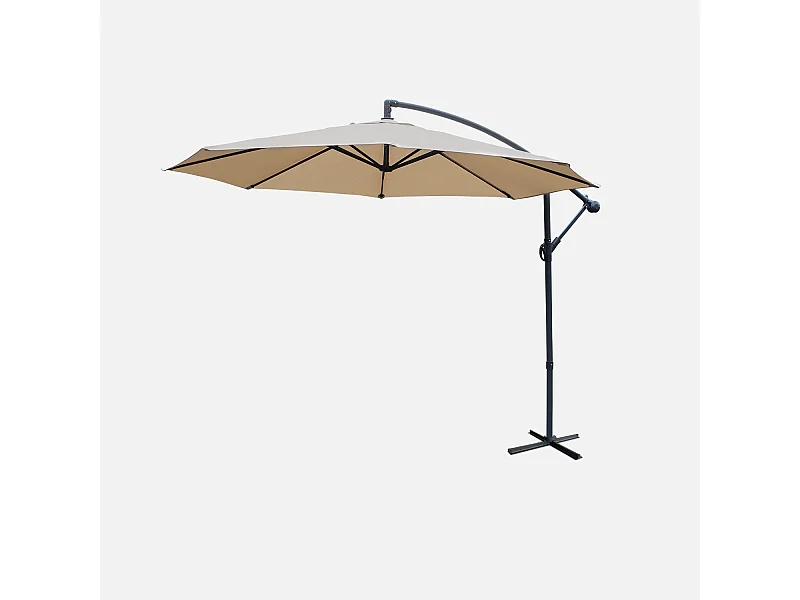 Parasol déporté rond Ø300cm  - Hardelot - Beige - Manivelle anti-retour | Toile déperlante | Facile à utiliser