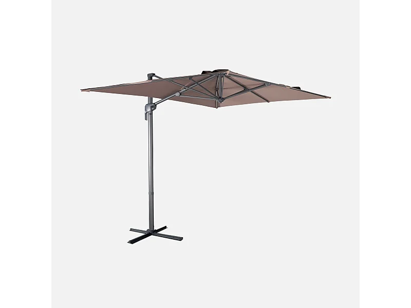 Parasol déporté rectangulaire 2x3m - Antibes - Taupe - Parasol excentré inclinable. rabattable et rotatif à 360°.
