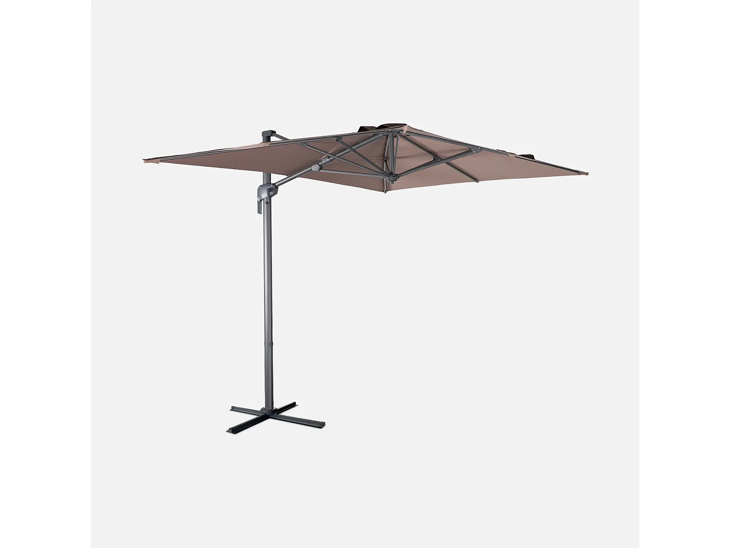 Parasol déporté rectangulaire 2x3m - Antibes - Taupe - Parasol excentré inclinable. rabattable et rotatif à 360°.
