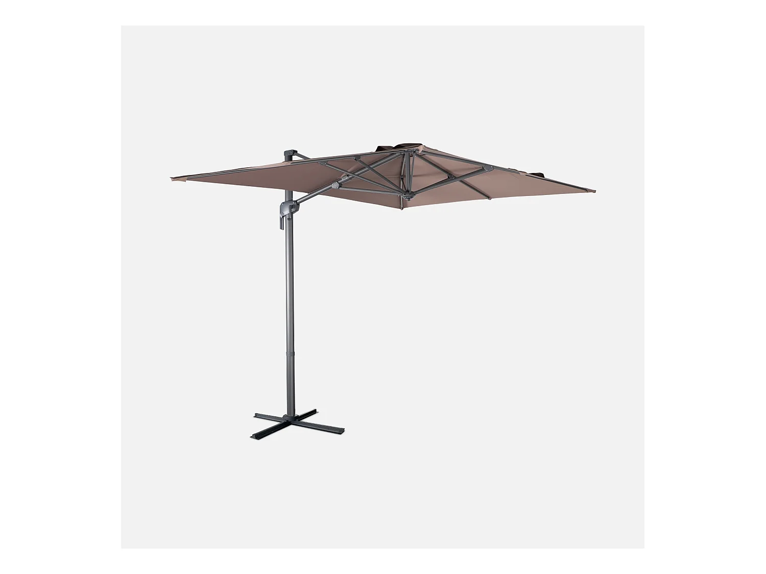 Parasol déporté rectangulaire 2x3m - Antibes - Taupe - Parasol excentré inclinable. rabattable et rotatif à 360°.