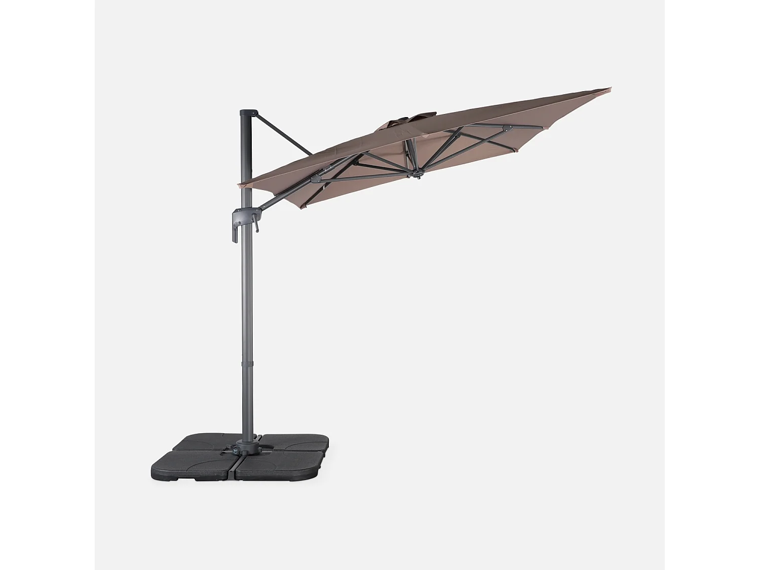 Parasol déporté rectangulaire 2x3m - Antibes - Taupe - Parasol excentré inclinable. rabattable et rotatif à 360°.