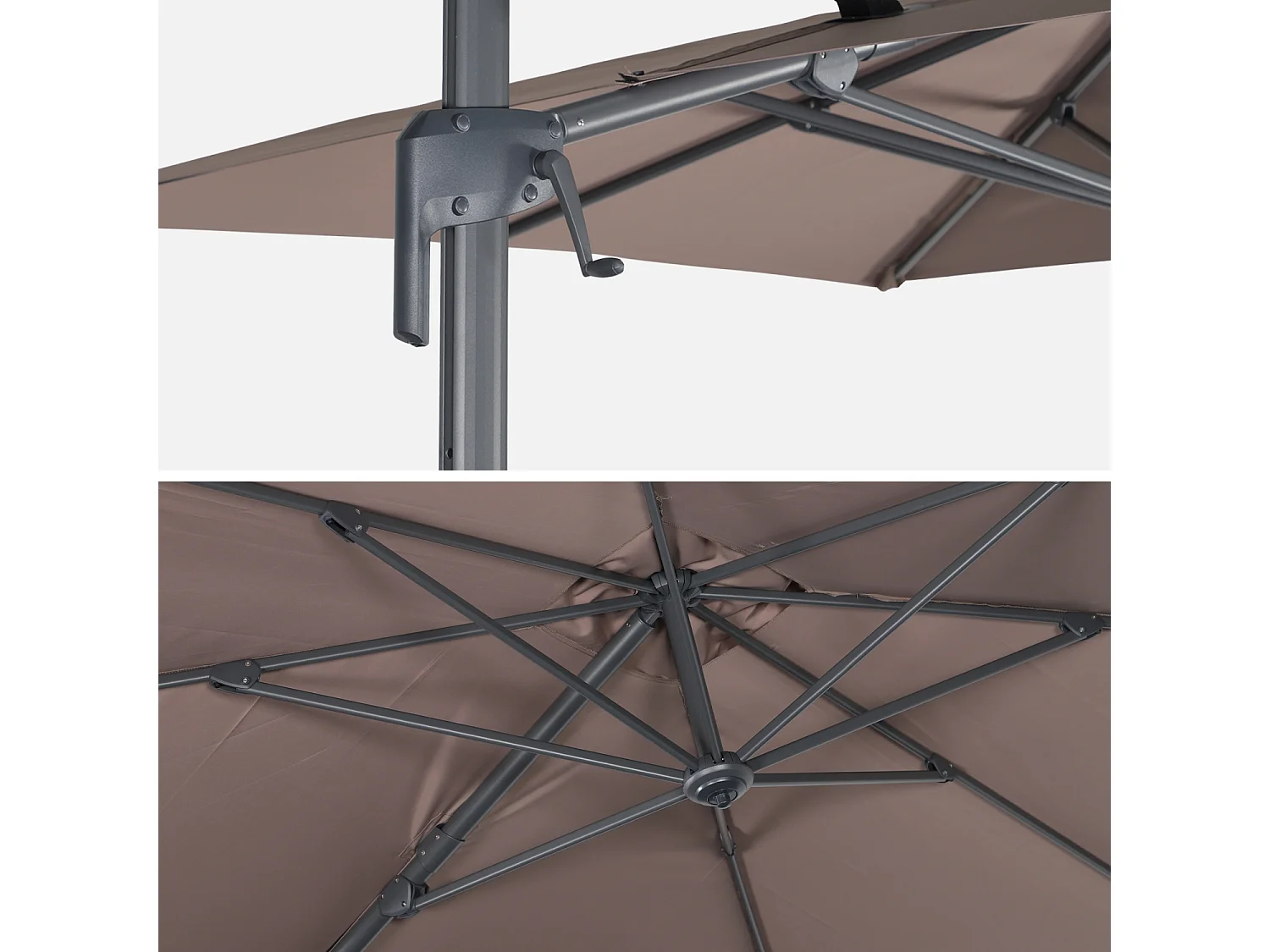 Parasol déporté rectangulaire 2x3m - Antibes - Taupe - Parasol excentré inclinable. rabattable et rotatif à 360°.