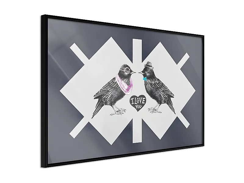 Affiche Murale Encadrée "Bird Love" 30 x 20 cm Noir