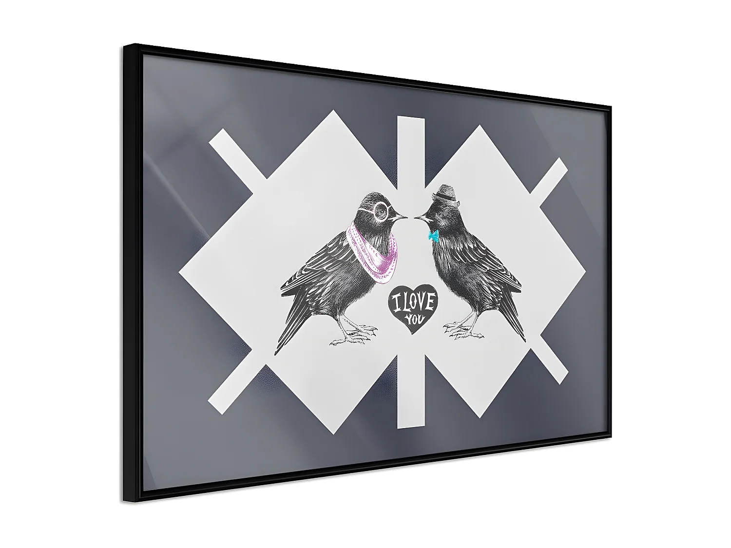 Affiche Murale Encadrée "Bird Love" 30 x 20 cm Noir