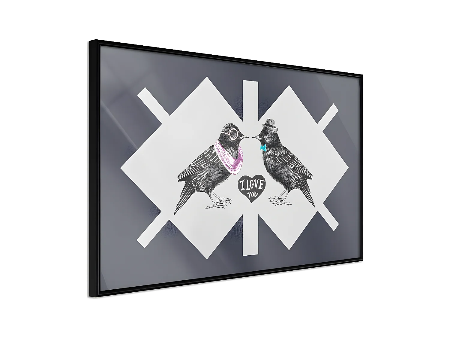 Affiche Murale Encadrée "Bird Love" 30 x 20 cm Noir