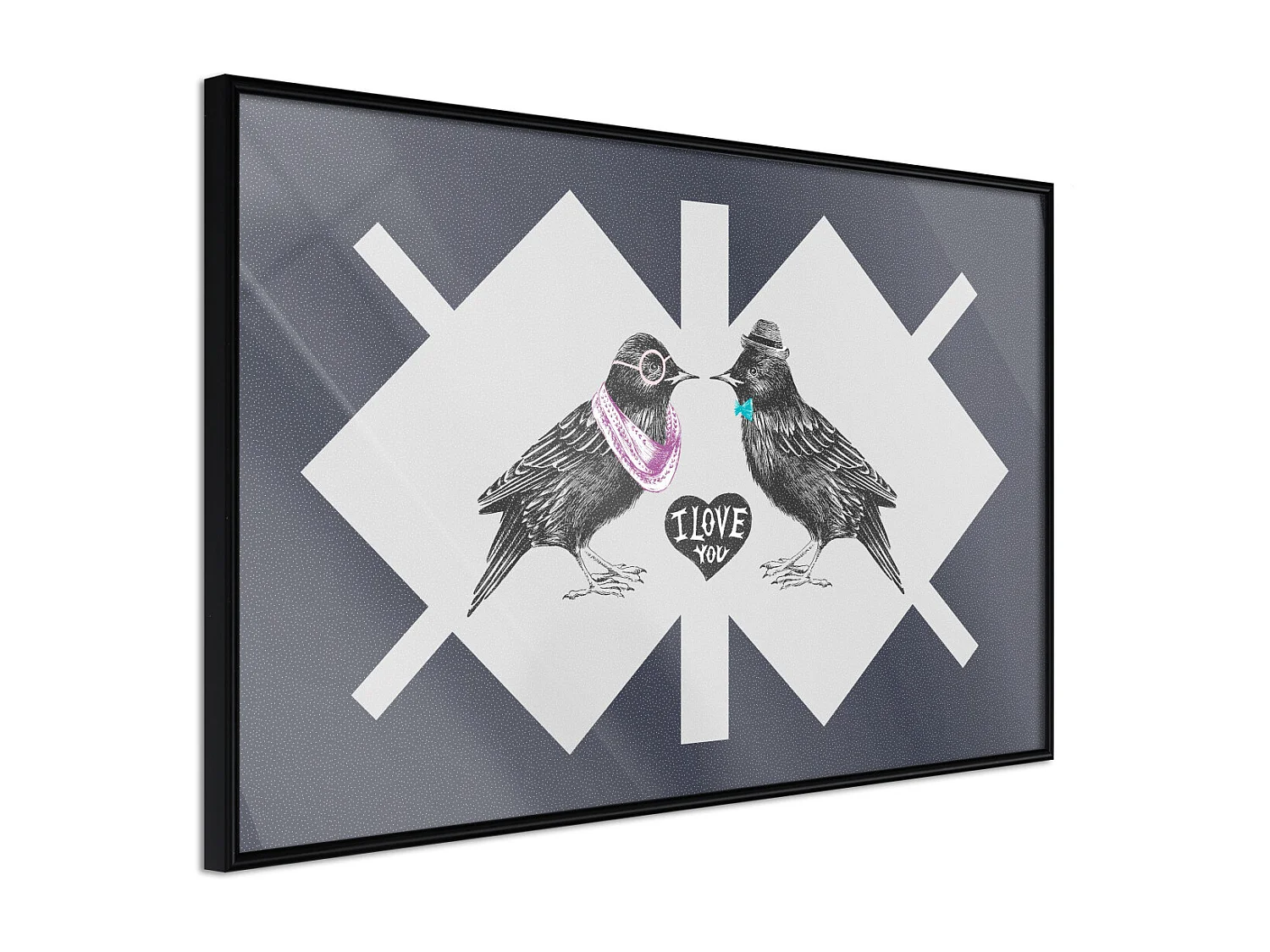 Affiche Murale Encadrée "Bird Love" 30 x 20 cm Noir
