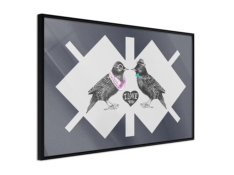 Affiche Murale Encadrée "Bird Love" 30 x 20 cm Noir