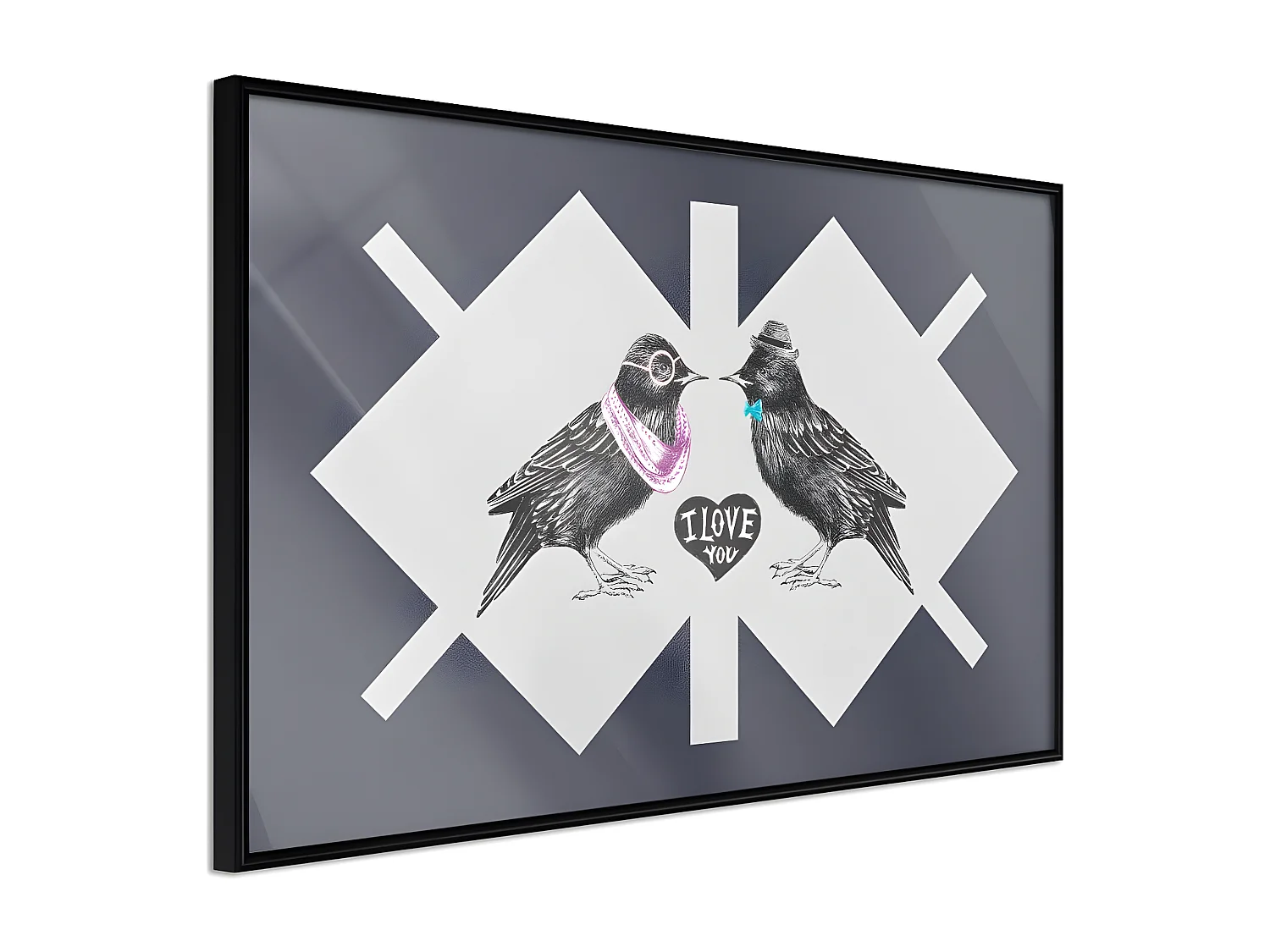 Affiche Murale Encadrée "Bird Love" 90 x 60 cm Noir