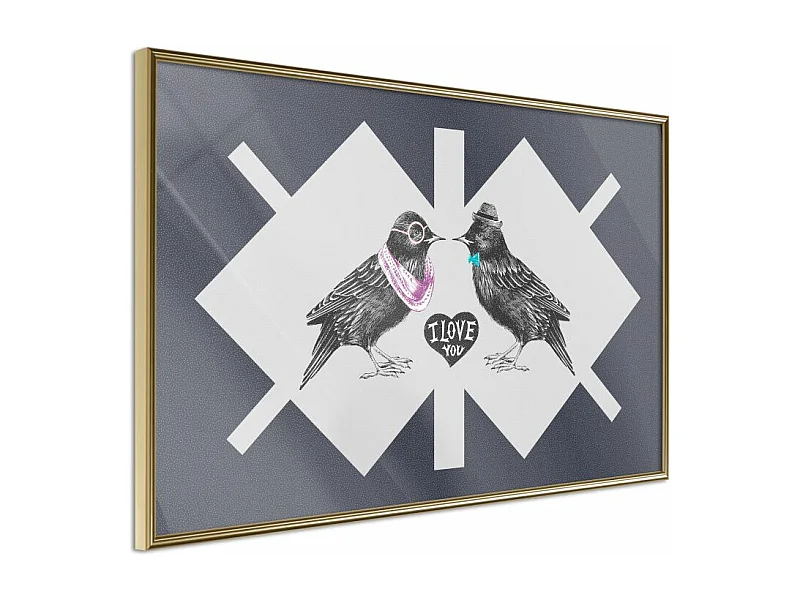 Affiche Murale Encadrée "Bird Love" 60 x 40 cm Or