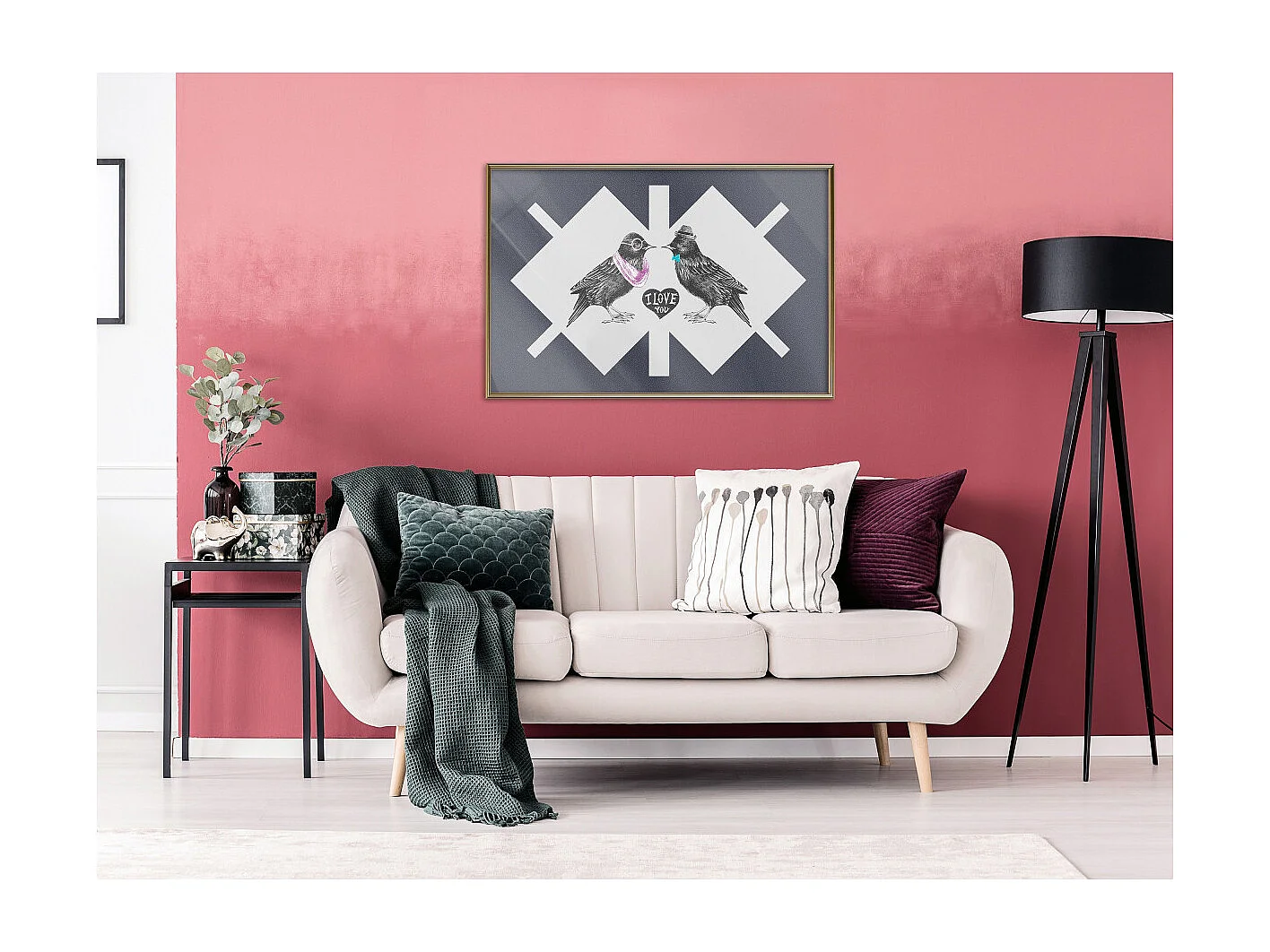 Affiche Murale Encadrée "Bird Love" 90 x 60 cm Or