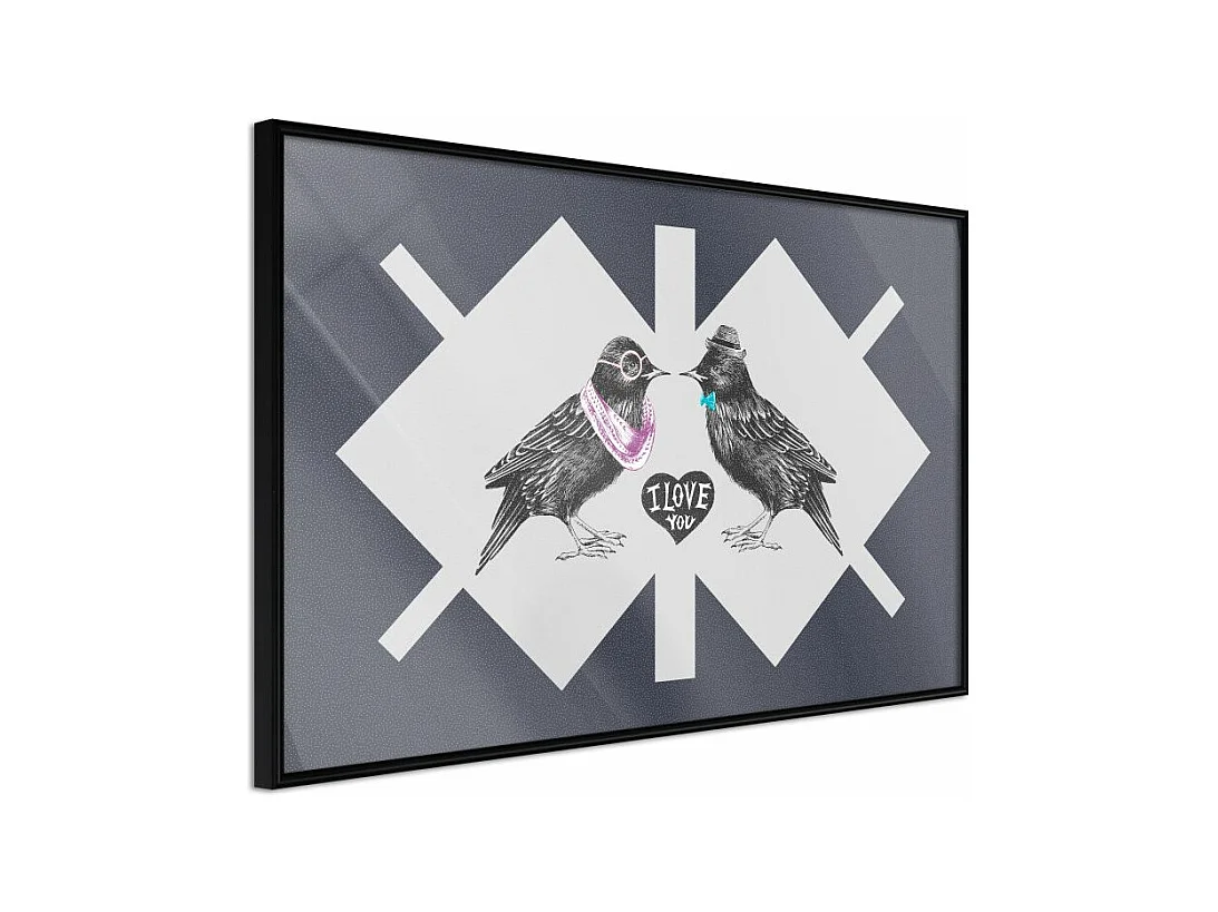 Affiche Murale Encadrée "Bird Love" 45 x 30 cm Noir