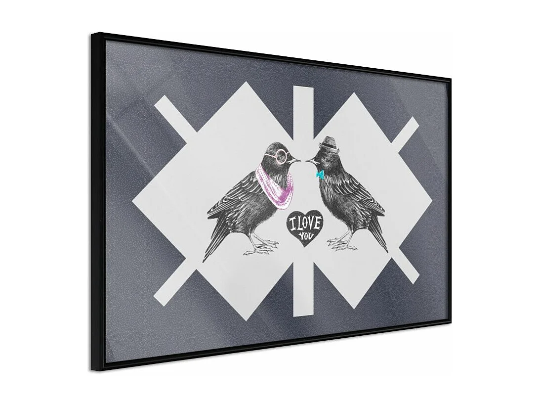 Affiche Murale Encadrée "Bird Love" 45 x 30 cm Noir