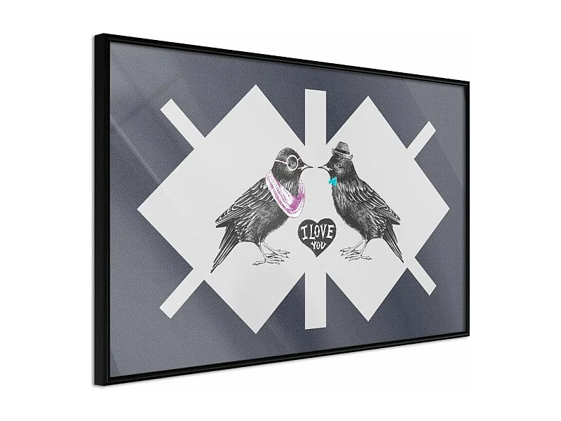 Affiche Murale Encadrée "Bird Love" 45 x 30 cm Noir