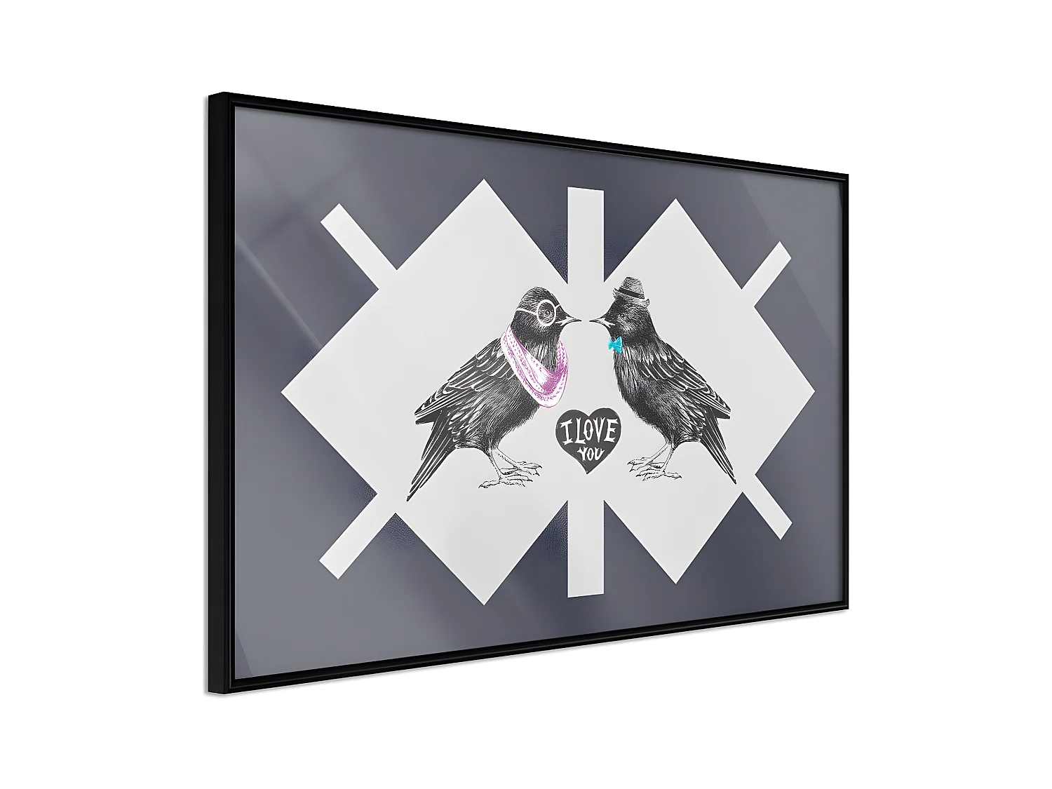 Affiche Murale Encadrée "Bird Love" 60 x 40 cm Noir