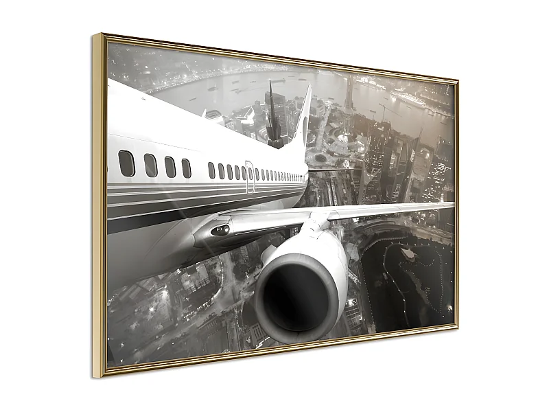 Affiche Murale Encadrée "Plane Wing" 45 x 30 cm Or