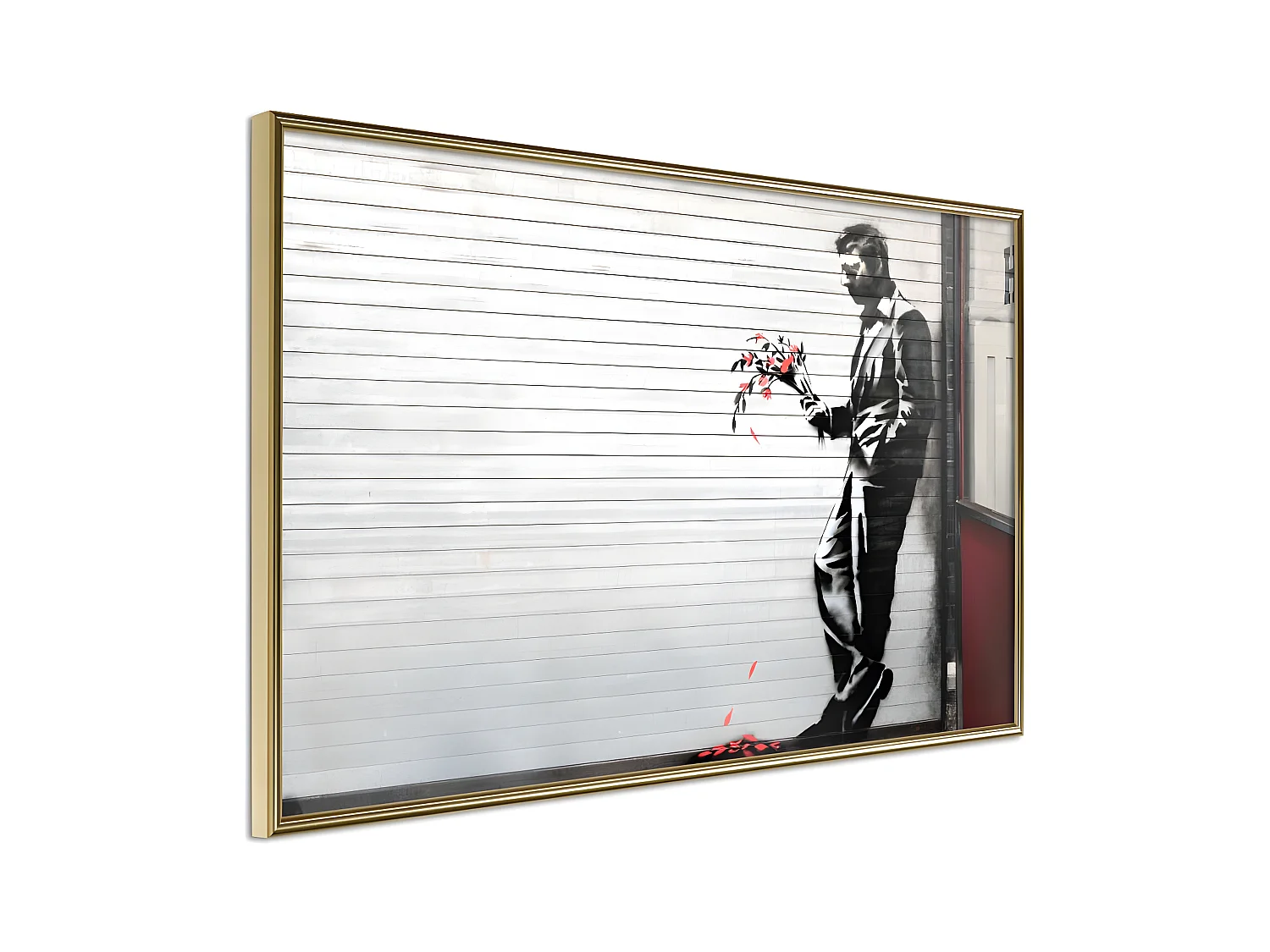 Affiche Murale Encadrée "Banksy Waiting in Vain" 60 x 40 cm Or
