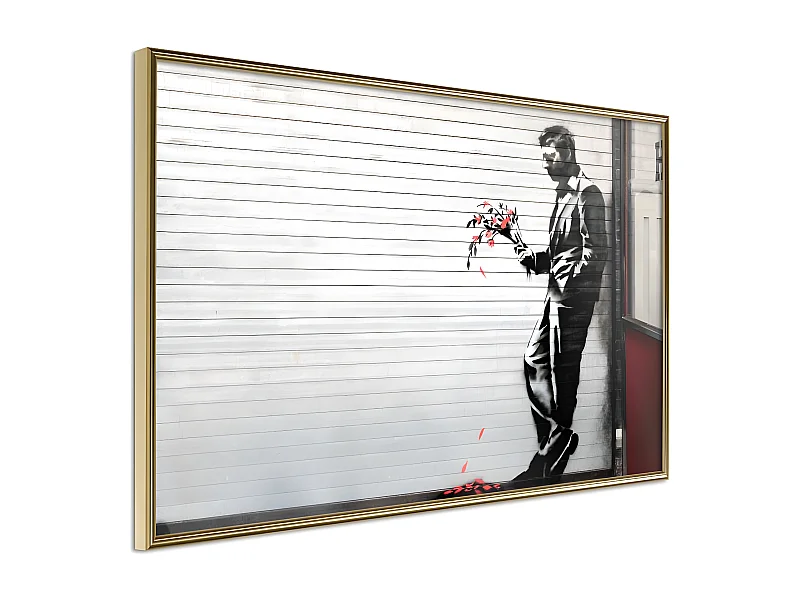 Affiche Murale Encadrée "Banksy Waiting in Vain" 90 x 60 cm Or