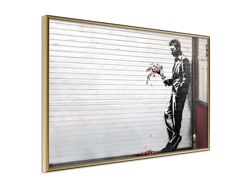 Affiche Murale Encadrée "Banksy Waiting in Vain" 90 x 60 cm Or