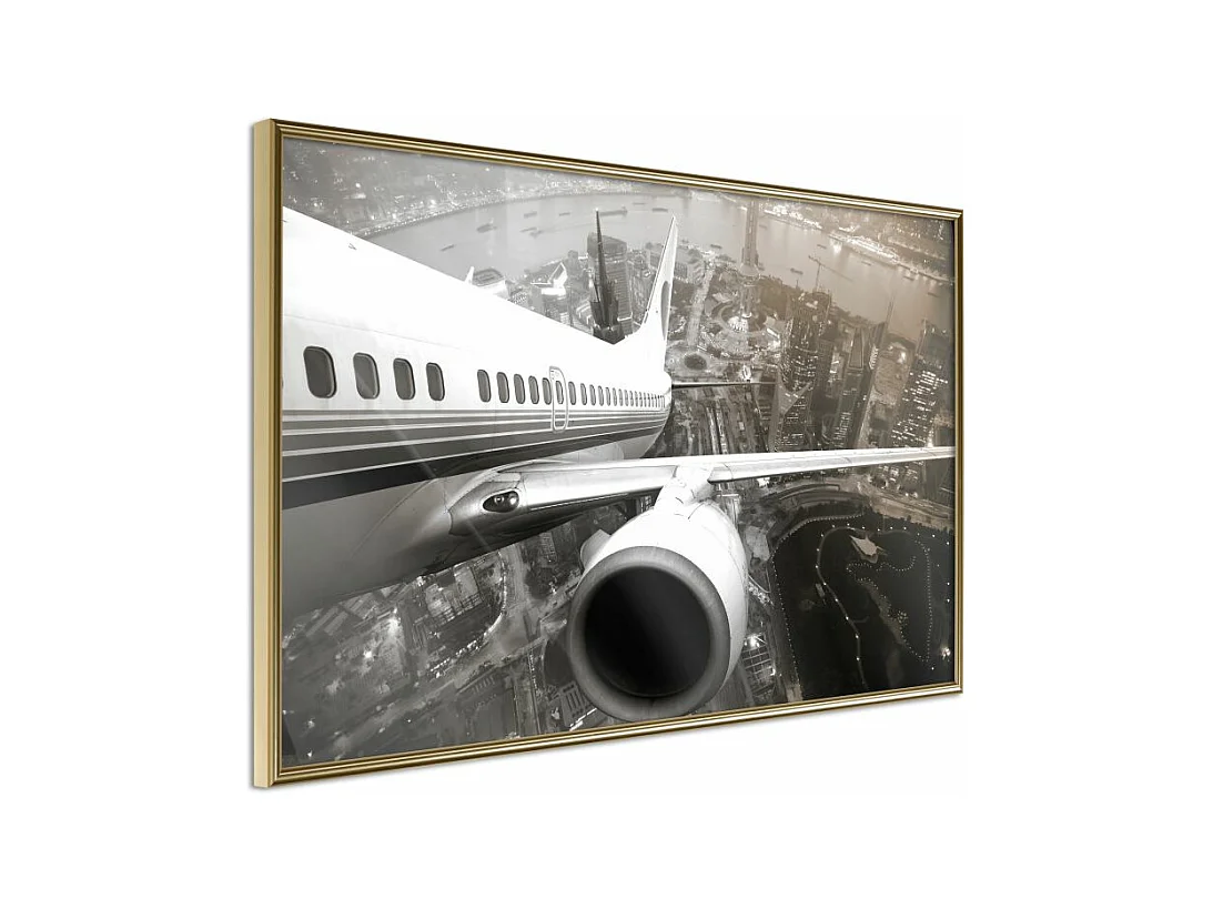 Affiche Murale Encadrée "Plane Wing" 90 x 60 cm Or