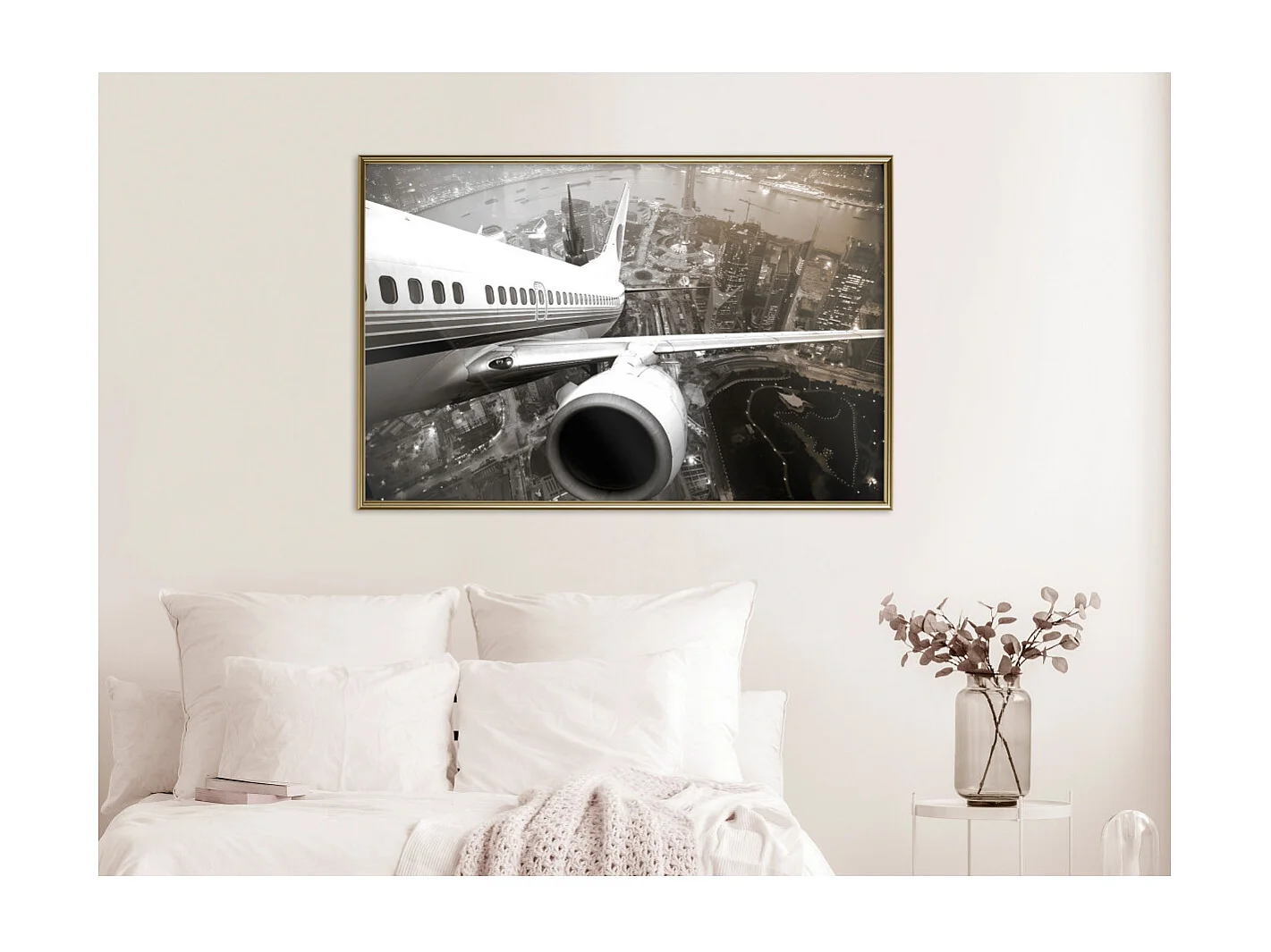 Affiche Murale Encadrée "Plane Wing" 90 x 60 cm Or
